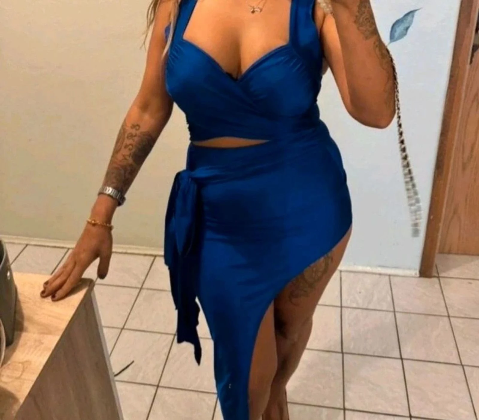🏵bonito vestido largo asimétrico azul talla S🏵